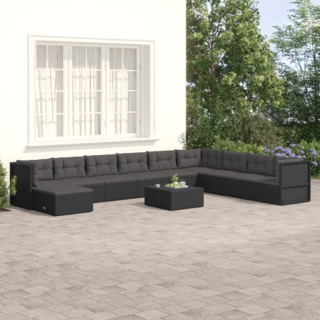 vidaXL 10-tlg. Garten-Lounge-Set mit Kissen Schwarz Poly Rattan