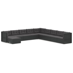 vidaXL 10-tlg. Garten-Lounge-Set mit Kissen Schwarz Poly Rattan