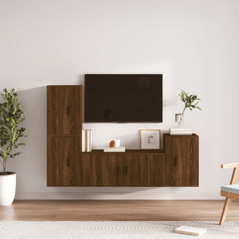vidaXL 4-tlg. TV-Schrank-Set Braun Eichen-Optik Holzwerkstoff vidaXL 4-tlg. TV-Schrank-Set Braun Eichen-Optik Holzwerkstoff