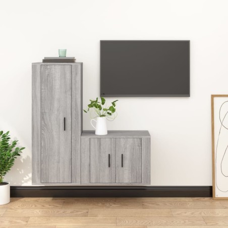 vidaXL 2-tlg. TV-Schrank-Set Grau Sonoma Holzwerkstoff