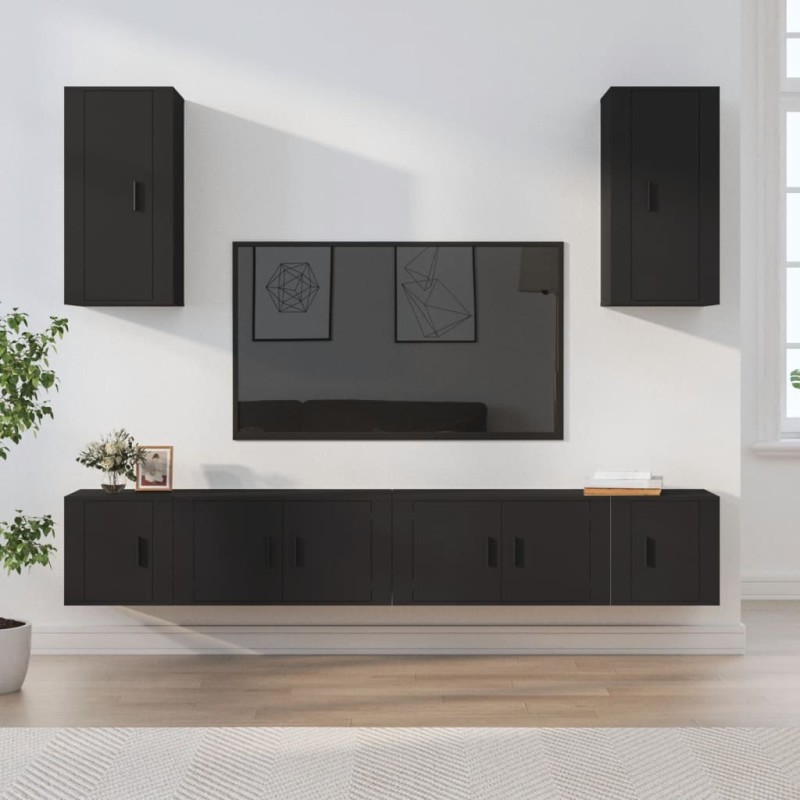 vidaXL 6-tlg. TV-Schrank-Set Schwarz Holzwerkstoff vidaXL 6-tlg. TV-Schrank-Set Schwarz Holzwerkstoff