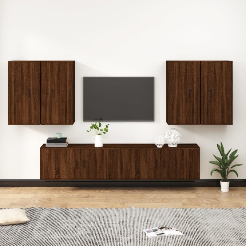 vidaXL 6-tlg. TV-Schrank-Set Braun Eichen-Optik Holzwerkstoff vidaXL 6-tlg. TV-Schrank-Set Braun Eichen-Optik Holzwerkstoff