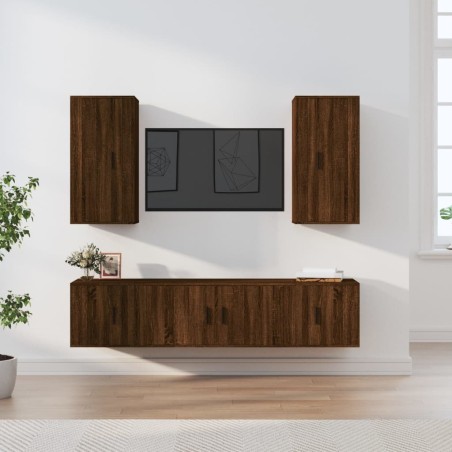 vidaXL 5-tlg. TV-Schrank-Set Braun Eichen-Optik Holzwerkstoff
