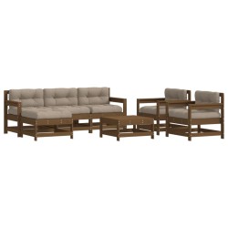 vidaXL 7-tlg. Garten-Lounge-Set mit Kissen Honigbraun Massivholz