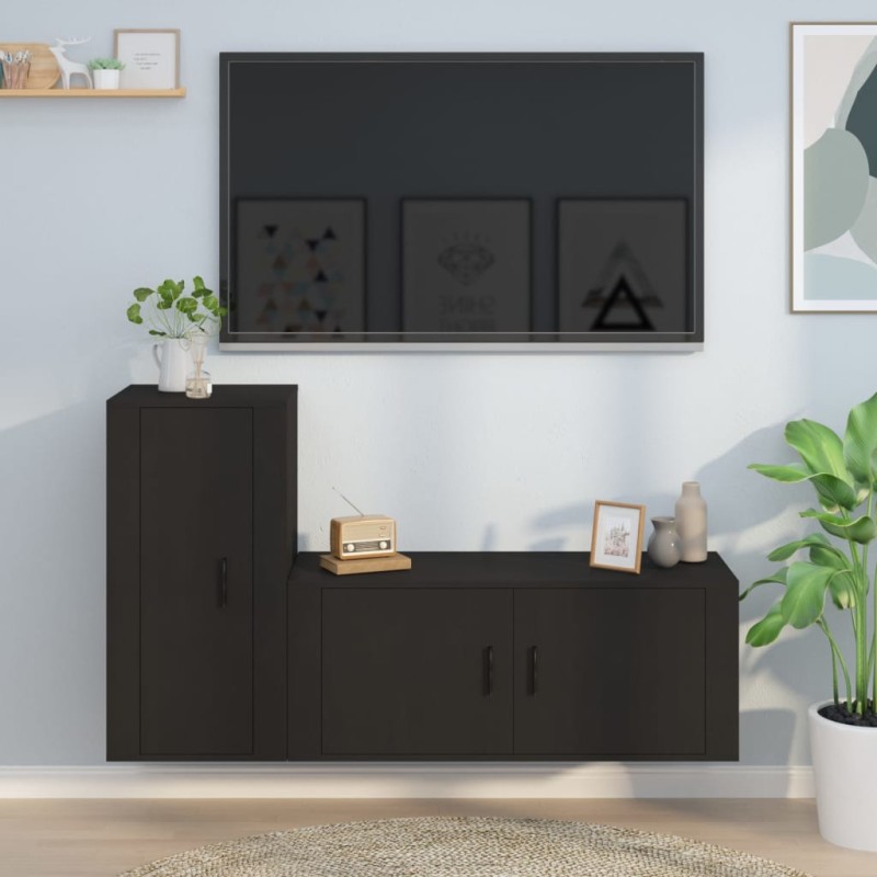vidaXL 2-tlg. TV-Schrank-Set Schwarz Holzwerkstoff vidaXL 2-tlg. TV-Schrank-Set Schwarz Holzwerkstoff