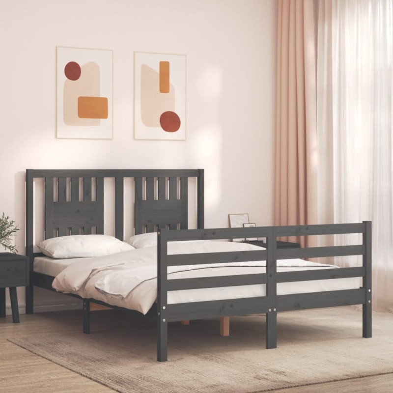 vidaXL Massivholzbett mit Kopfteil Grau 140x200 cm vidaXL Massivholzbett mit Kopfteil Grau 140x200 cm