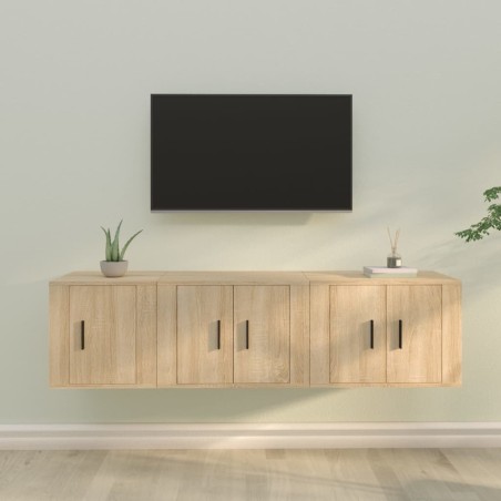 vidaXL 3-tlg. TV-Schrank-Set Sonoma-Eiche Holzwerkstoff