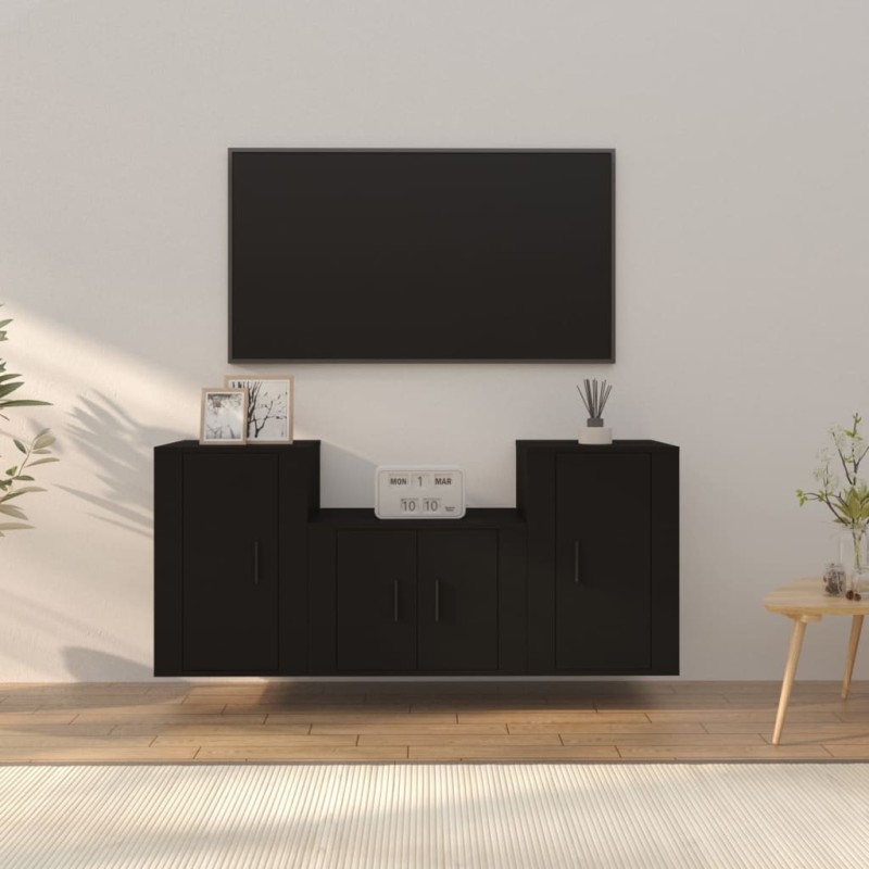 vidaXL 3-tlg. TV-Schrank-Set Schwarz Holzwerkstoff vidaXL 3-tlg. TV-Schrank-Set Schwarz Holzwerkstoff