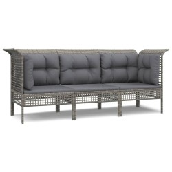 vidaXL 3-tlg. Garten-Lounge-Set mit Kissen Grau Poly Rattan