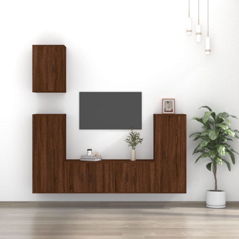 vidaXL 5-tlg. TV-Schrank-Set Braun Eichen-Optik Holzwerkstoff vidaXL 5-tlg. TV-Schrank-Set Braun Eichen-Optik Holzwerkstoff