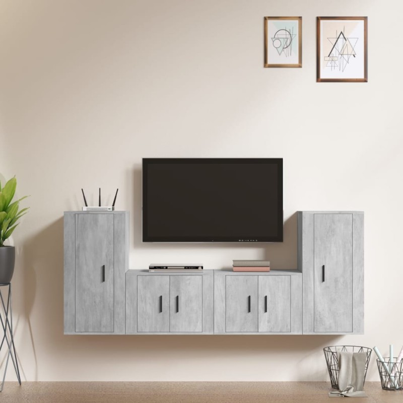 vidaXL 4-tlg. TV-Schrank-Set Betongrau Holzwerkstoff vidaXL 4-tlg. TV-Schrank-Set Betongrau Holzwerkstoff