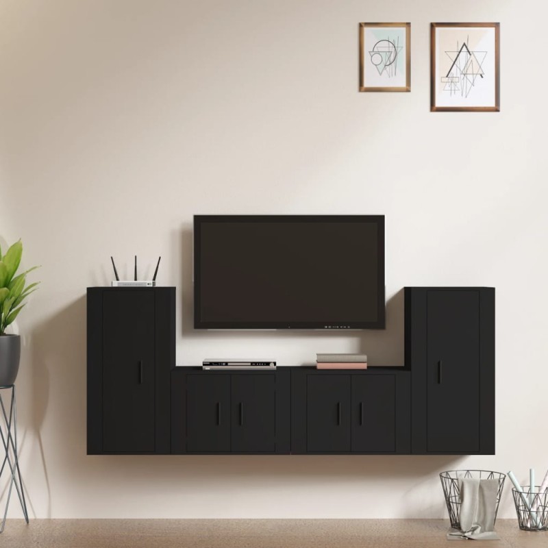 vidaXL 4-tlg. TV-Schrank-Set Schwarz Holzwerkstoff vidaXL 4-tlg. TV-Schrank-Set Schwarz Holzwerkstoff