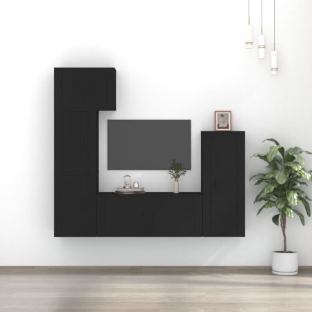 vidaXL 5-tlg. TV-Schrank-Set Schwarz Holzwerkstoff