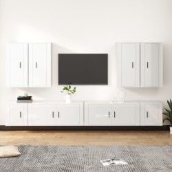vidaXL 8-tlg. TV-Schrank-Set Hochglanz-Weiß Holzwerkstoff