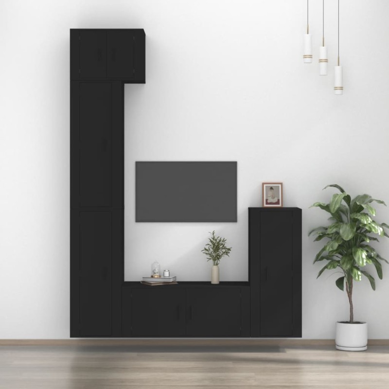 vidaXL 5-tlg. TV-Schrank-Set Schwarz Holzwerkstoff vidaXL 5-tlg. TV-Schrank-Set Schwarz Holzwerkstoff