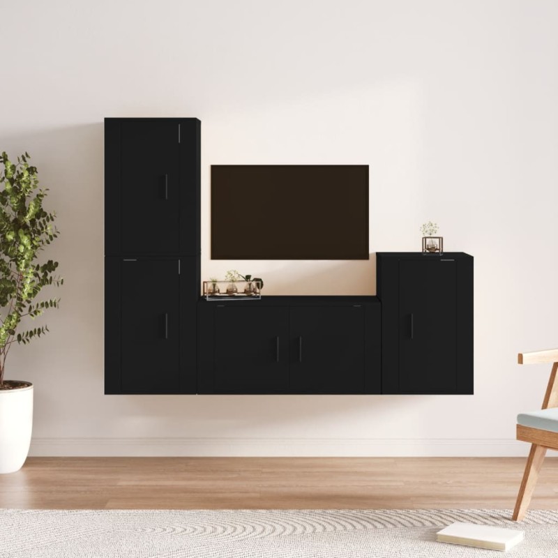 vidaXL 4-tlg. TV-Schrank-Set Schwarz Holzwerkstoff vidaXL 4-tlg. TV-Schrank-Set Schwarz Holzwerkstoff