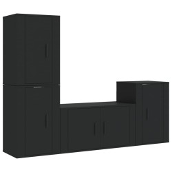 vidaXL 4-tlg. TV-Schrank-Set Schwarz Holzwerkstoff