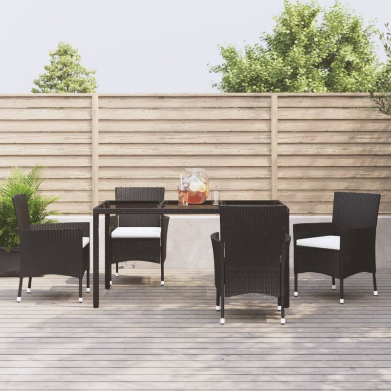 vidaXL 5-tlg. Garten-Essgruppe mit Kissen Schwarz Poly Rattan vidaXL 5-tlg. Garten-Essgruppe mit Kissen Schwarz Poly Rattan