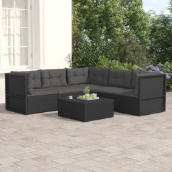vidaXL 5-tlg. Garten-Lounge-Set mit Kissen Schwarz Poly Rattan