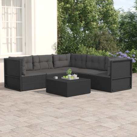 vidaXL 5-tlg. Garten-Lounge-Set mit Kissen Schwarz Poly Rattan