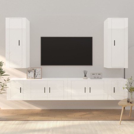 vidaXL 6-tlg. TV-Schrank-Set Hochglanz-Weiß Holzwerkstoff