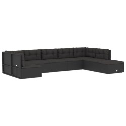vidaXL 8-tlg. Garten-Lounge-Set mit Kissen Schwarz Poly Rattan