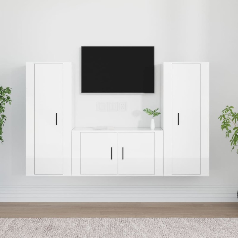 vidaXL 3-tlg. TV-Schrank-Set Hochglanz-Weiß Holzwerkstoff vidaXL 3-tlg. TV-Schrank-Set Hochglanz-Weiß Holzwerkstoff