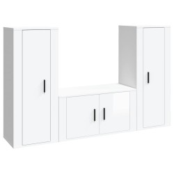 vidaXL 3-tlg. TV-Schrank-Set Hochglanz-Weiß Holzwerkstoff