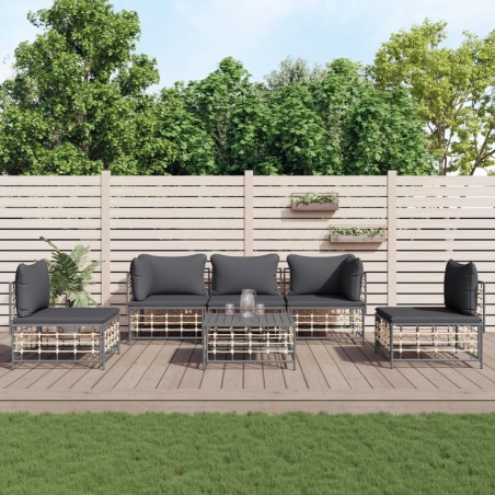 vidaXL 6-tlg. Garten-Lounge-Set mit Kissen Anthrazit Poly Rattan