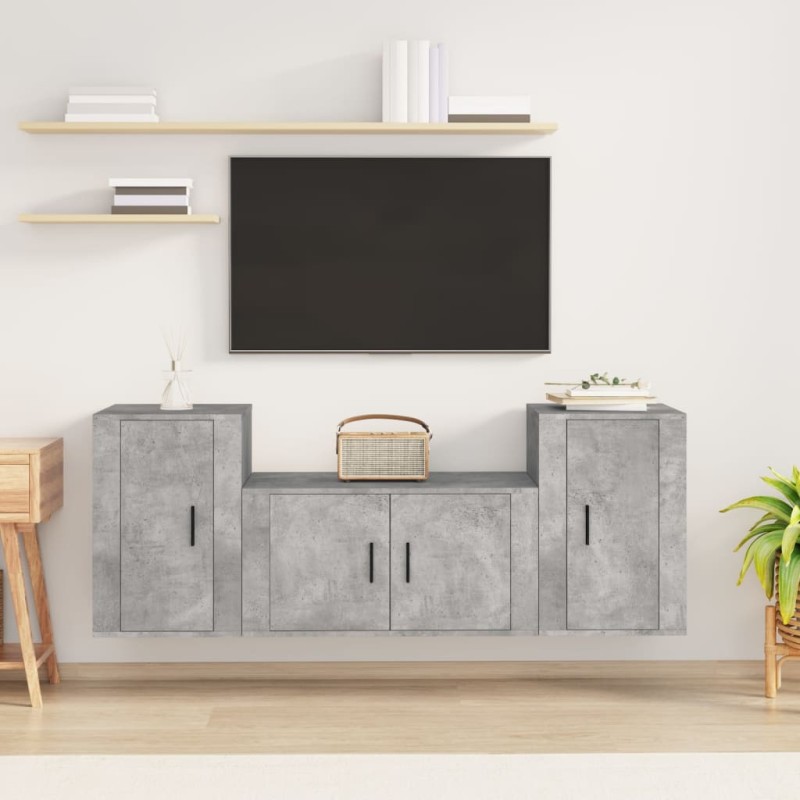 vidaXL 3-tlg. TV-Schrank-Set Betongrau Holzwerkstoff vidaXL 3-tlg. TV-Schrank-Set Betongrau Holzwerkstoff