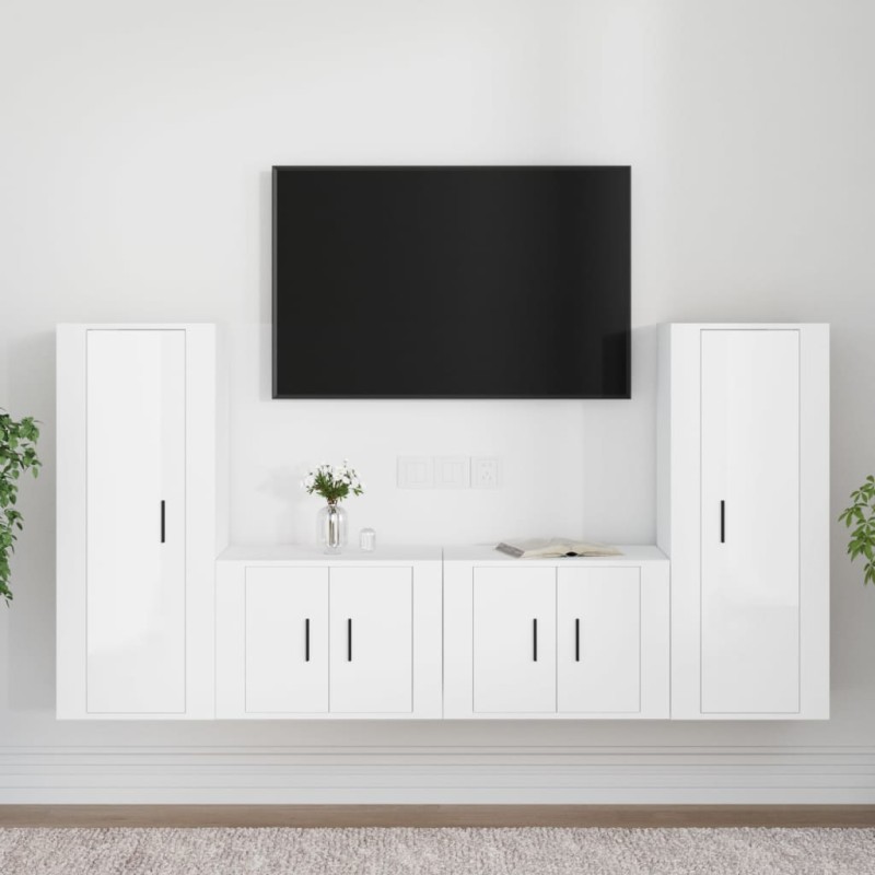 vidaXL 4-tlg. TV-Schrank-Set Hochglanz-Weiß Holzwerkstoff vidaXL 4-tlg. TV-Schrank-Set Hochglanz-Weiß Holzwerkstoff