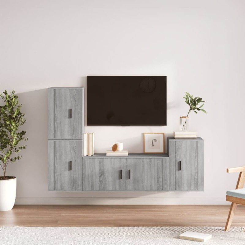 vidaXL 4-tlg. TV-Schrank-Set Grau Sonoma Holzwerkstoff vidaXL 4-tlg. TV-Schrank-Set Grau Sonoma Holzwerkstoff