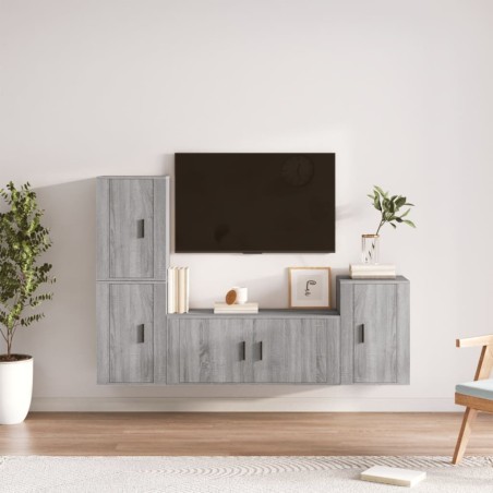 vidaXL 4-tlg. TV-Schrank-Set Grau Sonoma Holzwerkstoff