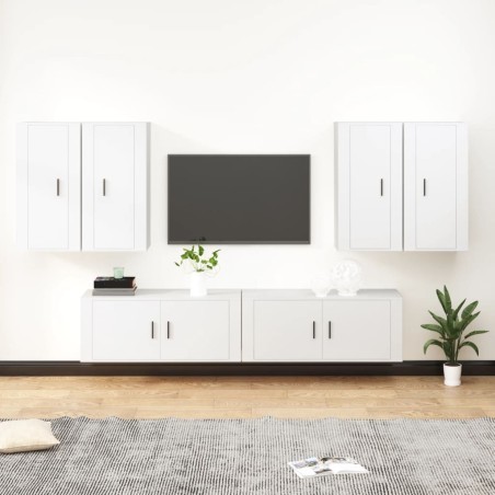 vidaXL 6-tlg. TV-Schrank-Set Weiß Holzwerkstoff