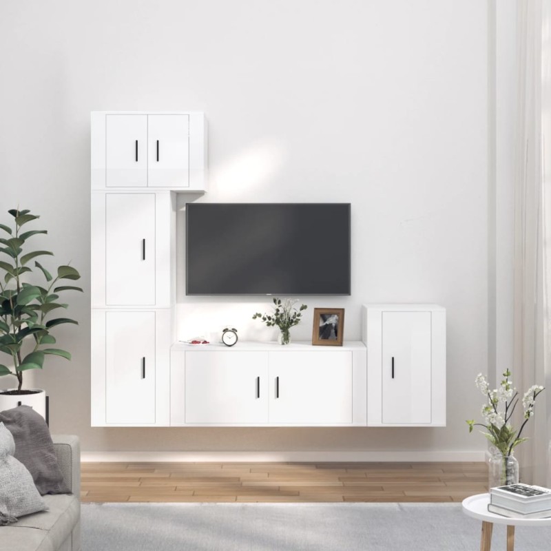 vidaXL 5-tlg. TV-Schrank-Set Hochglanz-Weiß Holzwerkstoff vidaXL 5-tlg. TV-Schrank-Set Hochglanz-Weiß Holzwerkstoff
