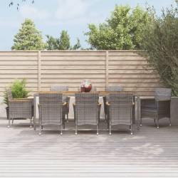 vidaXL 9-tlg. Garten-Essgruppe mit Kissen Grau Poly Rattan