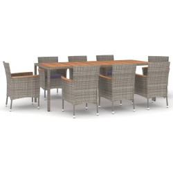 vidaXL 9-tlg. Garten-Essgruppe mit Kissen Grau Poly Rattan