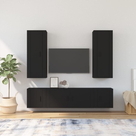 vidaXL 5-tlg. TV-Schrank-Set Schwarz Holzwerkstoff