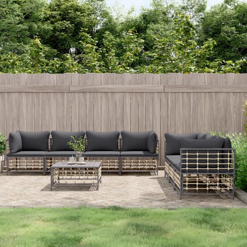 vidaXL 8-tlg. Garten-Lounge-Set mit Kissen Anthrazit Poly Rattan vidaXL 8-tlg. Garten-Lounge-Set mit Kissen Anthrazit Poly Rattan