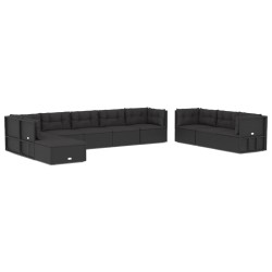 vidaXL 10-tlg. Garten-Lounge-Set mit Kissen Schwarz Poly Rattan