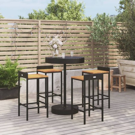 vidaXL 5-tlg. Gartenbar-Set Schwarz Poly Rattan & Massivholz Akazie