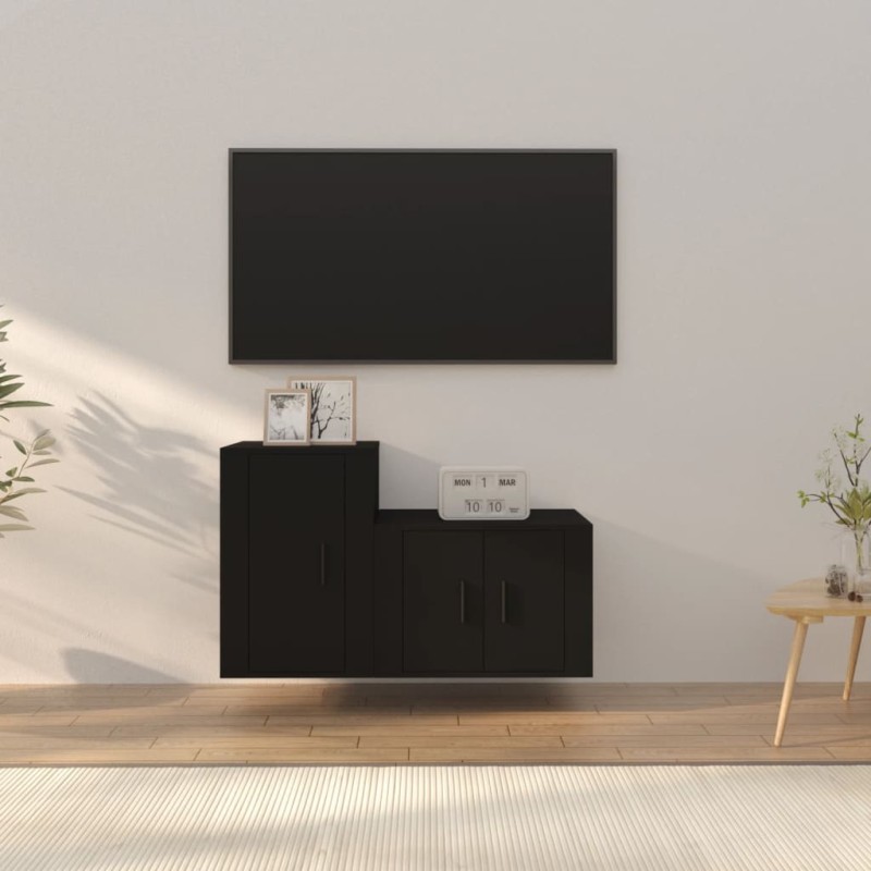 vidaXL 2-tlg. TV-Schrank-Set Schwarz Holzwerkstoff vidaXL 2-tlg. TV-Schrank-Set Schwarz Holzwerkstoff