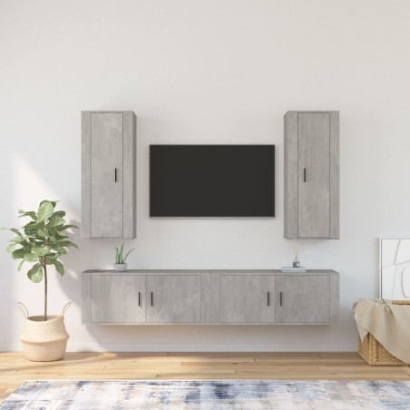 vidaXL 4-tlg. TV-Schrank-Set Betongrau Holzwerkstoff