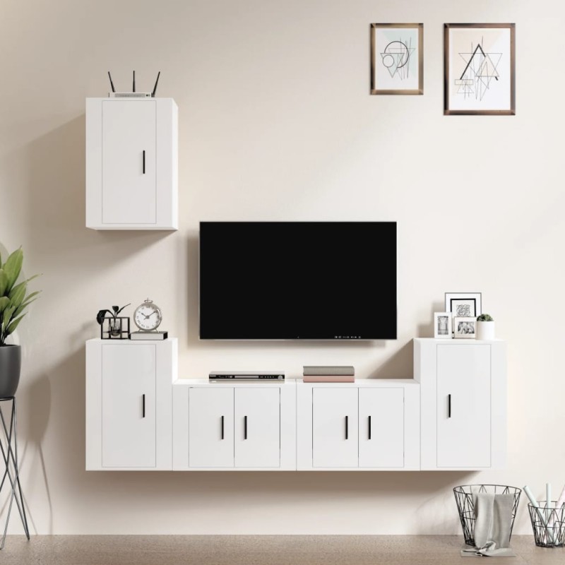vidaXL 5-tlg. TV-Schrank-Set Hochglanz-Weiß Holzwerkstoff vidaXL 5-tlg. TV-Schrank-Set Hochglanz-Weiß Holzwerkstoff