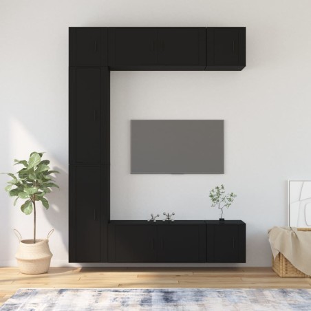 vidaXL 7-tlg. TV-Schrank-Set Schwarz Holzwerkstoff