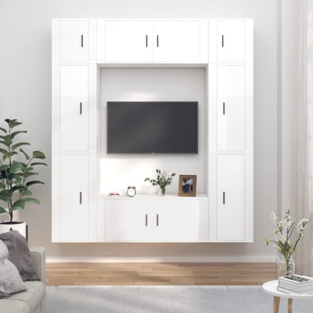 vidaXL 8-tlg. TV-Schrank-Set Hochglanz-Weiß Holzwerkstoff