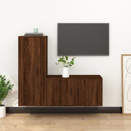 vidaXL 2-tlg. TV-Schrank-Set Braun Eichen-Optik Holzwerkstoff