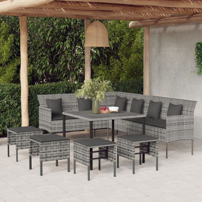vidaXL 6-tlg. Garten-Essgruppe mit Kissen Grau Poly Rattan vidaXL 6-tlg. Garten-Essgruppe mit Kissen Grau Poly Rattan