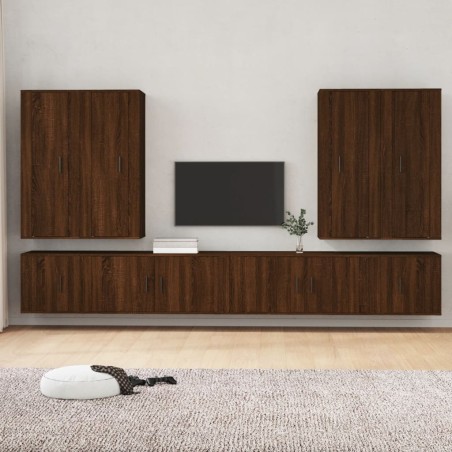 vidaXL 8-tlg. TV-Schrank-Set Braun Eichen-Optik Holzwerkstoff