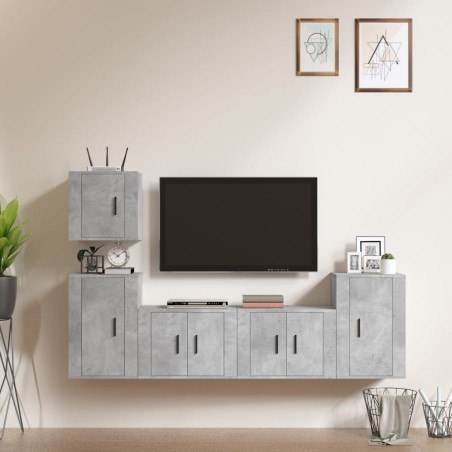 vidaXL 5-tlg. TV-Schrank-Set Betongrau Holzwerkstoff